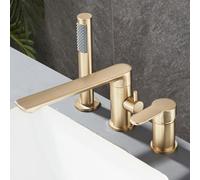 Modern Bath Mixer Tap with Shower Waterfall Bathtub Tap 3 Holes 360° Rotation Single Handle Brass Hot or Cold Shower Mixer Tap Set for Bath Bathtub Faucet Set Brushed Gold