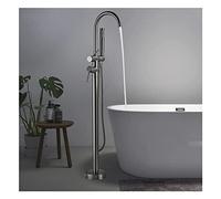 Modern Bath Mixer Tap with Shower Waterfall Freestanding Bathtub Tap Floor Standing Faucet with Hand Shower with 360° Rotating Nozzle Hot and Cold Water Tub Tap Brass Bathroom Shower Set Gun Grey