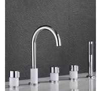 Modern Bath Shower Mixer Tap 5 Hole Set Bathtub Edge Hot and Cold 360° Rotation Brass 3 Handle Pull Out Set for Bath for Bathtub Gold LWX