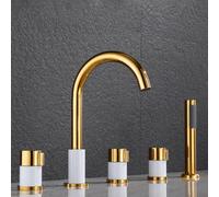 Modern Bath Shower Mixer Tap 5 Hole Set Bathtub Edge Hot and Cold 360° Rotation Brass 3 Handle Pull Out Set for Bath for Bathtub Gold LWX