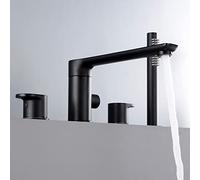 Modern Bath Shower Mixer Tap Bath Mixer Tap Set 4-Hole Bathtub Copper Double Handle Bathroom Tap Set with Hand Shower Chrome Bathroom Tub Filler Faucet,Gold LWX