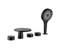 Modern Bath Shower Mixer Tap Bath Tub Taps 5 Hole Set Waterfall Hot and Cold Brass Double Handle Pull Out Bathroom Waterfall for Bathroom Chrome LWX