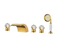 Modern Bath Shower Mixer Tap Bath Tub Taps 5 Hole Set Waterfall Hot and Cold Double Handle Brass Bathtub Edge Pull Out Bath Tub Taps Gold LWX