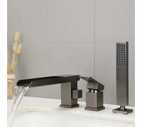 Modern Bath Shower Mixer Tap Bath Waterfall Mixer Taps with Shower 3 Hole Bathtub Edge Hot and Cold Brass Bathroom Tub Filler Faucet with Shower Set Grey LWX