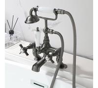 Modern Bath Shower Mixer Tap Bathroom Tub Filler Faucet with Shower Set Hot and Cold Brass Double Cross Handle Set for Bath Bathroom Tub Filler Faucet 2 Hole for Bathtub Grey LWX