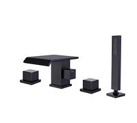 Modern Bath Shower Mixer Tap Waterfall Bath Tap with Shower 4 Hole Shower Mixer Tap Set Black 4 Holes Bathroom Tub Filler Faucet, LWX