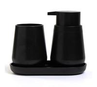 Modern Bathroom Accessories Set, 3-Piece Matte Black Ceramic Collection with Tray