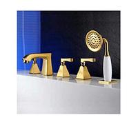 Modern Bathroom Bathtub Faucet 3 Handle 5 Holes Gold Brass Roman Tub Filler with Handheld Shower Bathtub Mixer Tap A (A) Interesting