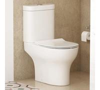 Modern Bathroom Close Coupled Toilet Gloss Rimless White Ceramic Toilet Round Pan with Dual Flush Cistern & Slim Soft Close Quick Release Toilet Seat - Breeze