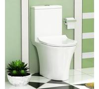 Modern Bathroom Close Coupled Toilet Gloss Rimless White Ceramic Toilet Round Pan with Dual Flush Cistern & Slim Soft Close Quick Release Toilet Seat - Amaze