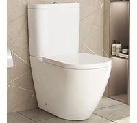 Modern Bathroom Close Coupled Toilet Gloss Rimless White Ceramic Toilet Round Pan with Dual Flush Cistern & Soft Close Quick Release Toilet Seat - Elva