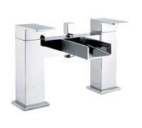 Modern Bathroom Deck Mounted Square Waterfall Spout Bath Shower Mixer Tap - Chrome