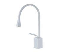 Modern Bathroom Faucet High Arc Single Handle Sink Brass Washbasin Hot and Cold Water with Hose Accessories(Short Square White)