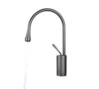 Modern Bathroom Faucet High Arc Single Handle Sink Brass Washbasin Hot and Cold Water with Hose Accessories(Short Grey)