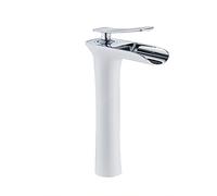 Modern Bathroom Faucet Single Handle Waterfall Mixer Brass Sink Tap Hot & Cold Water Ceramic Valve Sleek White Design Ideal for Contemporary Bathrooms,B