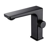 Modern Bathroom Faucet with Temperature Display Brass Basin Tap for Hot and Cold Water Single Handle Deck Mounted Sink Faucet Micro Generator Technology (Noir)