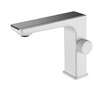 Modern Bathroom Faucet with Temperature Display Brass Basin Tap for Hot and Cold Water Single Handle Deck Mounted Sink Faucet Micro Generator Technology (Blanc)