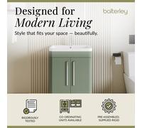 Modern Bathroom Floor Standing 2 Soft Close Door Vanity Basin Unit, Polymarble Basin, 600mm, Satin Green