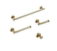 Modern Bathroom Hardware Accessories Set with Brushed Gold Finish Knurled Brass Design Includes Towel Bar Ring Robe Hook Paper Holder Towel Ring Toilet Brush Kit 45 Pieces KeYJ