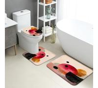 Modern Bathroom Mat Sets 3 Piece, Abstract Colorful Circles Absorbent Non Slip Toilet Rugs U Shaped Washable, Artistic Quick Dry Flannel Bathroom Rug Set