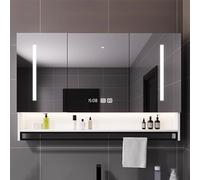Modern Bathroom Mirror Cabinet 80x90cm with LED Lighting AntiFog Wooden Frame WallMounted Rectangle Design for Stylish Storage and Illumination