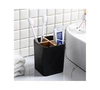 Modern Bathroom Organizer, 4-Compartment Storage Box for Toothbrush and Toothpaste, 9 x 9 x 11 cm (Black)