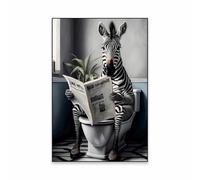 Modern Bathroom Prints Zebra Sitting On Toilet Poster Animal On Toilet Canvas Painting Bathroom Humor Home Wall Decoration 30X40Cm Unframed