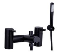 Modern Bathroom Round Minimalist Deck Mounted Bath Shower Mixer Tap with Kit - Black
