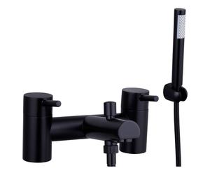Modern Bathroom Round Minimalist Deck Mounted Bath Shower Mixer Tap with Kit - Black