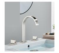 Modern Bathroom Sink Faucet de Cascada Double Handle Mixer Tap Deck Mount Hot & Cold Water Nickel Finish Stylish Waterfall Design for Elegant Bathrooms