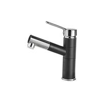 Modern Bathroom Sink Faucet, Pull Down Kitchen Mixer Tap with Cold & Hot Water, 2 Spray Modes, Black & Chrome Finish, Stylish Home Design for Easy Use.