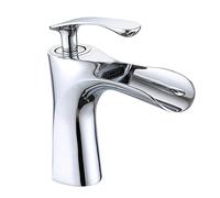 Modern Bathroom Sink Faucet, Single Handle Waterfall Mixer Tap, Brass Construct, White & Ch h, Ele Design for ABO, Easy Installat, & Slish