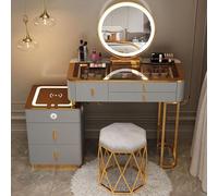 Modern Bathroom Sink Set with Stool Touch Sensor LED Round Design Stylish Bedroom Furniture 80 cm ty with Drawers Chic Home Decor