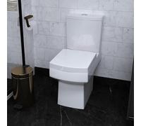 Modern Bathroom Square Close Coupled Toilet WC Pan Dual Flush Cistern Soft Close Seat White Ceramic