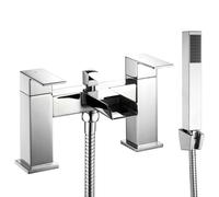 Modern Bathroom Square Waterfall Deck Mounted Bath Shower Mixer Tap with Kit - Chrome