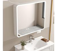 Modern Bathroom Storage Wall Cabinet with Anti-Fog Mirror Wall Mounted Medicine Mirror Cabinet with Stepless dimming Lights Aluminum LED Vanity Mirror Cabinet With beauty rack,Paper hol,White-80*11*6