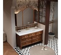 Modern Bathroom Vanity Set - Floor Mounted Single Sink Smart Defog Mirror Solid Wood Frame Storage Included 39.37" Stylish Design for Contemporary Spaces