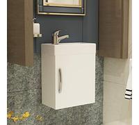 Modern Bathroom Vanity Unit 400mm 1-Door Wall Hung Storage Cabinet Basin Sink Gloss White Cloakroom