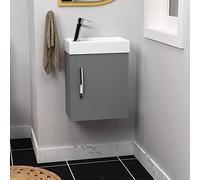 Modern Bathroom Vanity Unit 400mm 1-Door Wall Hung Storage Cabinet Basin Sink Indigo Grey Gloss