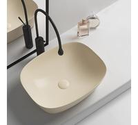 Modern Bathroom Vessel Sink Ceramic Wash Basin for Vanity Installation, Rectangular Console Sinks with Drain Set for Small Corner Balcony Garage(Yellow)