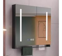 Modern Bathroom Wall Cabinet with LED Lighting Anti-Fog Smart Makeup Mirror Medicine Storage Unit with Clock Display Elegant Wooden Design for Stylish Spaces