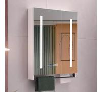 Modern Bathroom Wall Cabinet with LED Lighting Smart Anti-Fog Makeup Mirror Space-Saving Medicine Storage with Container and Display Wooden Vanity nizer