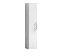 Modern Bathroom Wall Hung 1 Door Tall Storage Unit -Gloss White with Black Handle, 1433 x 300 x 235mm