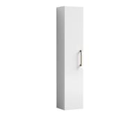 Modern Bathroom Wall Hung 1 Door Tall Storage Unit -Gloss White with Brushed Bronze Handle, 1433 x 300 x 235mm