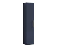 Modern Bathroom Wall Hung 1 Door Tall Storage Unit -Satin Dark Blue with Brushed Brass Handle, 1433 x 300 x 235mm