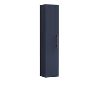 Modern Bathroom Wall Hung 1 Door Tall Storage Unit -Satin Dark Blue with Copper Handle, 1433 x 300 x 235mm