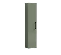 Modern Bathroom Wall Hung 1 Door Tall Storage Unit -Satin Green with Black Handle, 1433 x 300 x 235mm