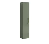 Modern Bathroom Wall Hung 1 Door Tall Storage Unit -Satin Green with Brushed Brass Handle, 1433 x 300 x 235mm