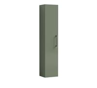 Modern Bathroom Wall Hung 1 Door Tall Storage Unit -Satin Green with Brushed Pewter Handle, 1433 x 300 x 235mm