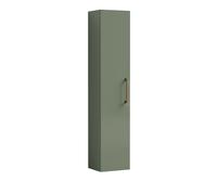 Modern Bathroom Wall Hung 1 Door Tall Storage Unit -Satin Green with Copper Handle, 1433 x 300 x 235mm